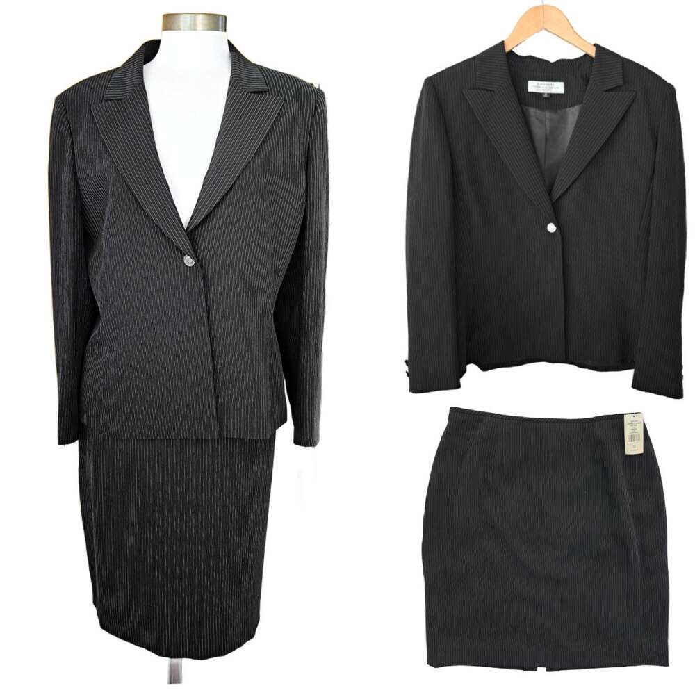 NEW Tahari Black Pinstripe 2-Piece Skirt Suit Size 16 Petite